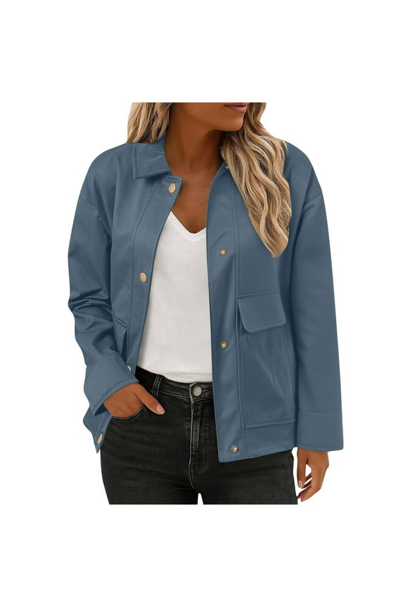 Jackets for Women Fashion Lightweight Long Sleeve Fall Coats Casual Button Down Cropped Jacket Shackets With Pockets
