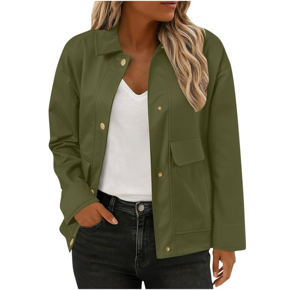 UQJfacai Jackets for Women Fashion Lightweight Long Sleeve Fall Coats Casual Button Down Cropped Jacket Shackets With Pockets