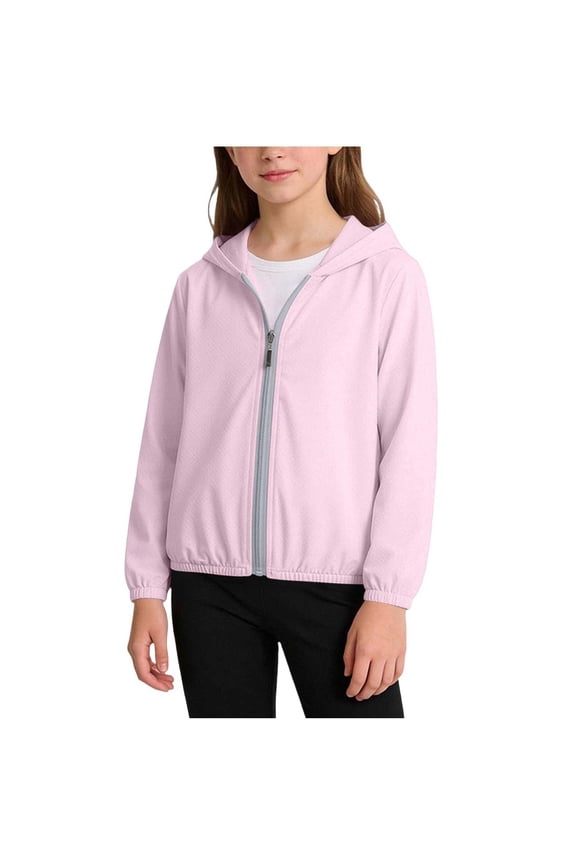 Kids Active Zipper Lightweight Sun Protection Jacket Boys Girls Hooded Cooling Shirt Pockets Fishing Running Outdoor 1-15 Years