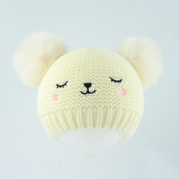 UQJfacai Kids Boys Girls Winter Hat Infant Toddler Warm Elastic Knitted Toddler Beanie Hats with Double Pompom for 0-3 Years Girls Boys