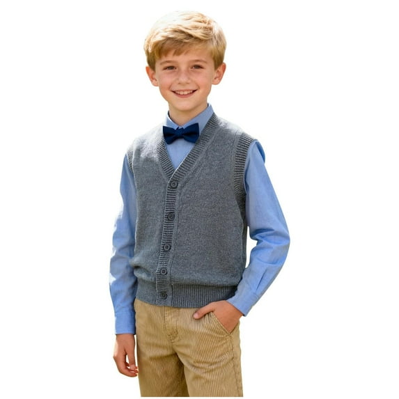 UQJfacai Kids Boys School Uniform Sweater Vest Girls V-Neck Sleeveless Button Down Cardigan Tops Preppy Fall Winter Clothes 2-15 Years