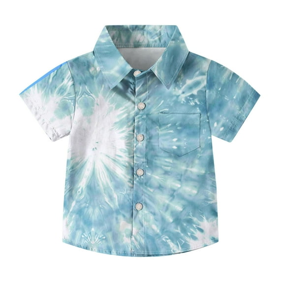 UQJfacai Kids' Fashion Tie-Dye Button Down Shirts Casual Gradient Short Sleeve Collared Shirt with Pocket for Boys & Girls (Ages 2-15 Years)