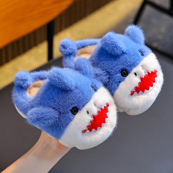 UQJfacai Kids Fuzzy Plush Slippers Boys Girls Cute Open Toe Fluffy Slippers Slip On Warm Soft Cozy Slides Indoor Outdoor House Shoes