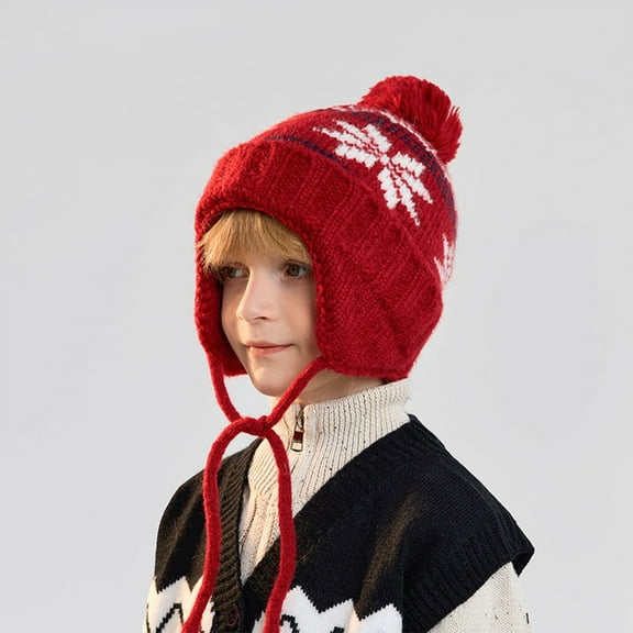 UQJfacai Kids Knit Hats Boys Girls Winter Fleece Lining Beanie Hat Pom Pom Skiing Caps with Warm Ear Flap 4-10 Years