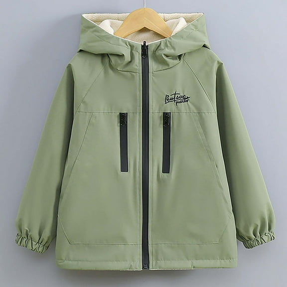 UQJfacai Kids Rain Jacket Lightweight Waterproof Fleece Lined Hooded Windbreaker with Pockets Trendy Fall Winter Outdoor Raincoats for Boys Girls 4-15 Years