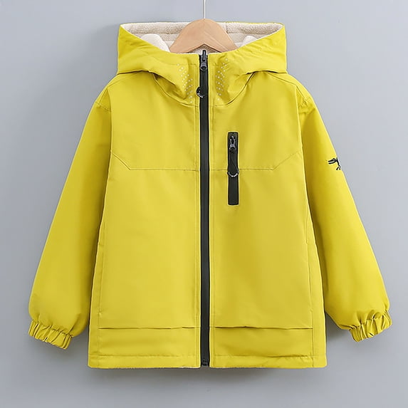 UQJfacai Kids Rain Jacket Lightweight Waterproof Fleece Lined Hooded Windbreaker with Pockets Trendy Fall Winter Outdoor Raincoats for Boys Girls 4-15 Years