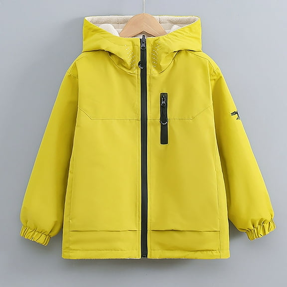 UQJfacai Kids Rain Jacket Lightweight Waterproof Fleece Lined Hooded Windbreaker with Pockets Trendy Fall Winter Outdoor Raincoats for Boys Girls 4-15 Years