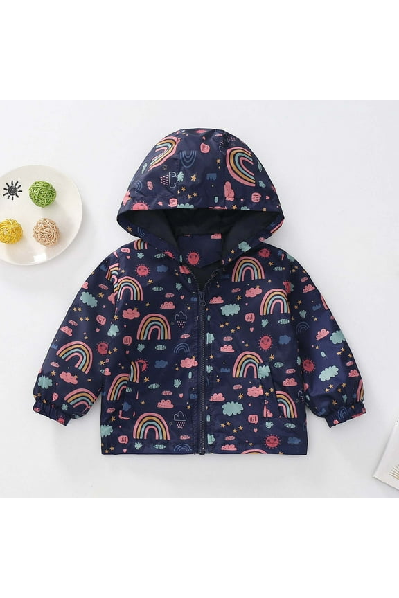 Kids Rain Jacket Toddler Baby Floral Print Raincoat for Girls Cute Lightweight Waterproof Hooded Zip Windbreaker Coats 1-6 Years