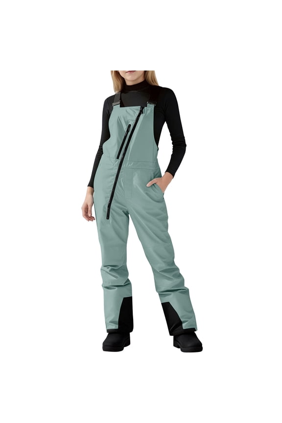 Kids Snow Bib Overalls Boys Girls Adjustable Flared Waterproof Insulated Ski Snowsuits Quilted Winter Jumpsuits 5-14 Years