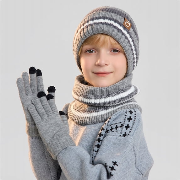 UQJfacai Kids Winter Beanie Hat Scarf Gloves Set for Girls Boys Knit Warm Hats Mittens Neck Warmer 4-10 Years
