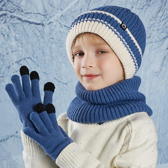 UQJfacai Kids Winter Hat Gloves Scarf Set Fleece Cozy Pom Pom Beanie Hats Long Scarf Neck Warm Comfort Gloves for Girls Boys 4-10 Years