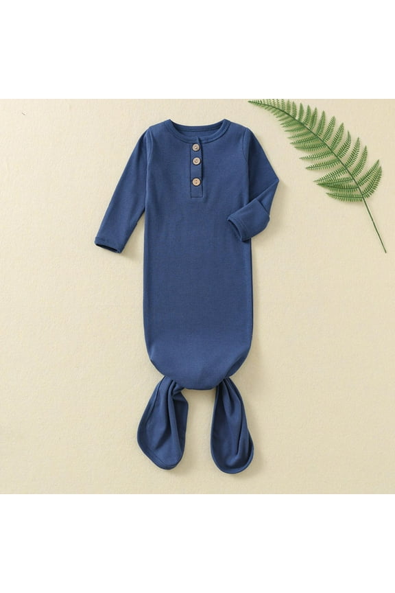 Knotted Newborn Sleepers for Baby Boy Girl Soft Stretchy Henley Button Down Long Sleeve Infant Gowns Hospital Coming Home Outfit