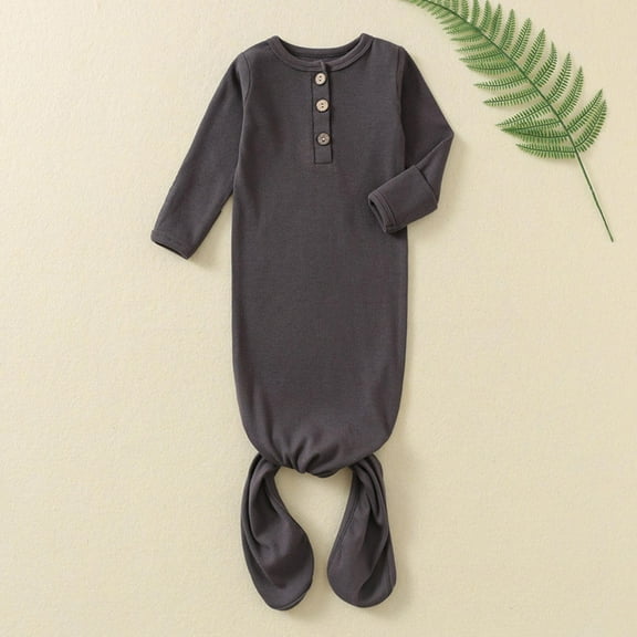 UQJfacai Knotted Newborn Sleepers for Baby Boy Girl Soft Stretchy Henley Button Down Long Sleeve Infant Gowns Hospital Coming Home Outfit