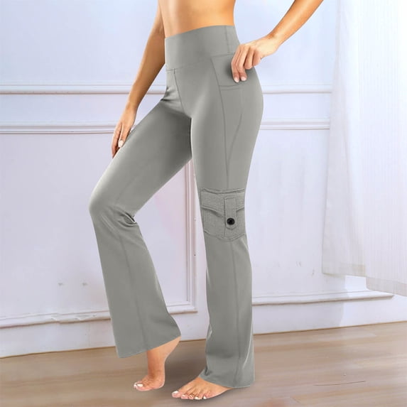 UQJfacai Leggings with Pockets for Women High Waisted Flare Pants Tummy Control Butt Lifting Seamless Strechy Soft Workout Yoga Pants