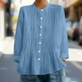 thumbnail image 1 of UQJfacai Linen Shirts for Women Summer Long Sleeve Button Down Shirt Spring Vacation Beach Loose Ruffle Hem Casual Blouses S-2XL, 1 of 6
