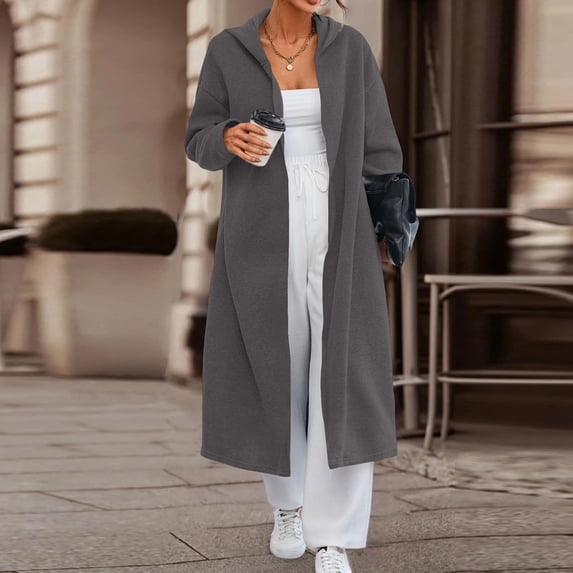 UQJfacai Long Cardigan Sweaters for Women Open Front Jackets Trendy Fall Winter Loose Hooded Coats Causal Outerwear with Pockets