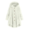 thumbnail image 1 of UQJfacai Long Fleece Jacket Women Plus Size Button Down Hooded Winter Coat Loose Fuzzy Sherpa Plush Hoodie Casual Outerwear with Pockets, 1 of 6