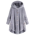 thumbnail image 1 of UQJfacai Long Fleece Jacket Women Plus Size Sherpa Button Down Hooded Winter Coat Loose Fuzzy Plush Hoodie Casual Outerwear with Pockets, 1 of 6