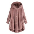 thumbnail image 1 of UQJfacai Long Fleece Jacket Women Plus Size Sherpa Button Down Hooded Winter Coat Loose Fuzzy Plush Hoodie Casual Outerwear with Pockets, 1 of 7
