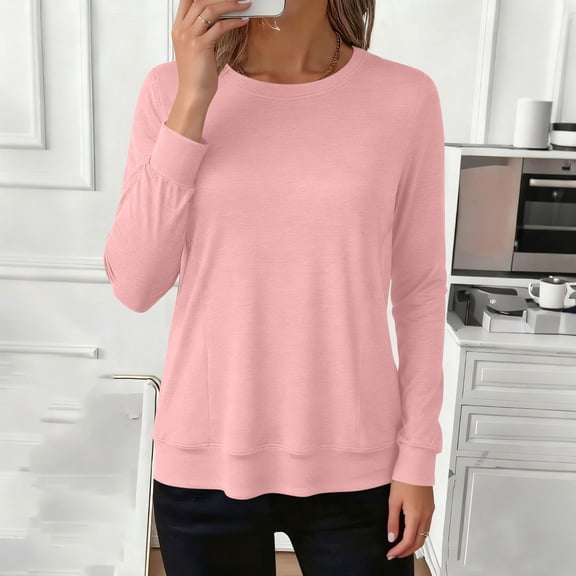 UQJfacai Long Sleeve Shirts for Women Fall Tops Loose Fit Basic Crewneck Pullover Sweatshirts Fashion Winter Clothes Outfits