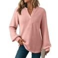 thumbnail image 1 of UQJfacai Long Sleeve Shirts for Women Oversized Waffle Knit V-Neck Tunic Tops Loose Fit Casual Blouses Lightweight Drop Shoulder Fall Sweaters, 1 of 8