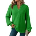 thumbnail image 1 of UQJfacai Long Sleeve Shirts for Women Oversized Waffle Knit V-Neck Tunic Tops Loose Fit Casual Blouses Lightweight Drop Shoulder Fall Sweaters, 1 of 8