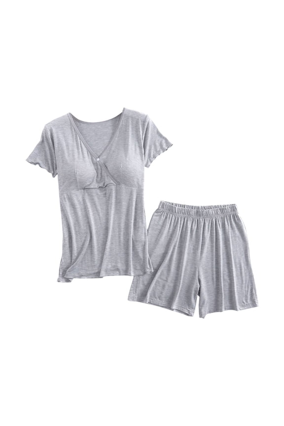 Maternity Clothes Short Sleeve Pregnancy Nursing Pajamas Sets Sleepwear Lounge 2 Piece Matching Outfits Set M-2XL