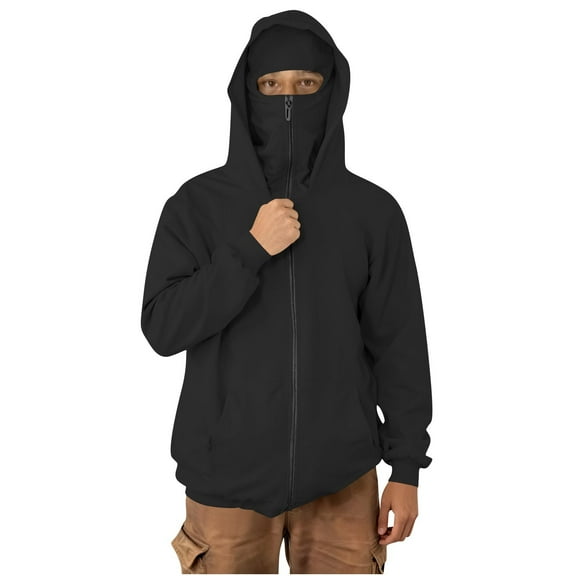 UQJfacai Mens Balaclava Hoodie with Face Mask Zip Up Ski Mask Jacket Fall Winter Wind-Resistant Double Hooded Sweatshirt with Pockets