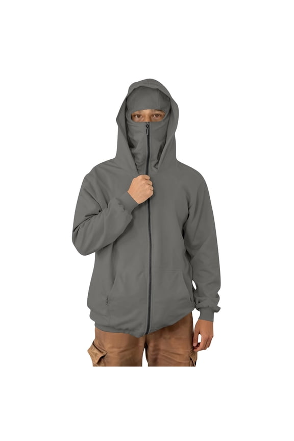 Mens Balaclava Hoodie with Face Mask Zip Up Ski Mask Jacket Fall Winter Wind-Resistant Double Hooded Sweatshirt with Pockets
