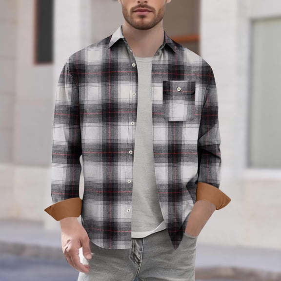 UQJfacai Mens Button Down Flannel Shirts Long Sleeve Brushed Warm Fall Winter Soft Casual Outdoor Collared Plaid Shirt with Pocket