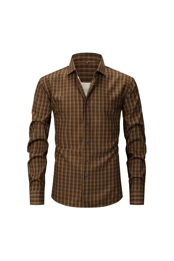 Mens Button Down Shirts Wrinkle Free 4-Way Stretch Plaid Print Long Sleeve Dress Shirt Business Casual Blouse XS-3XL
