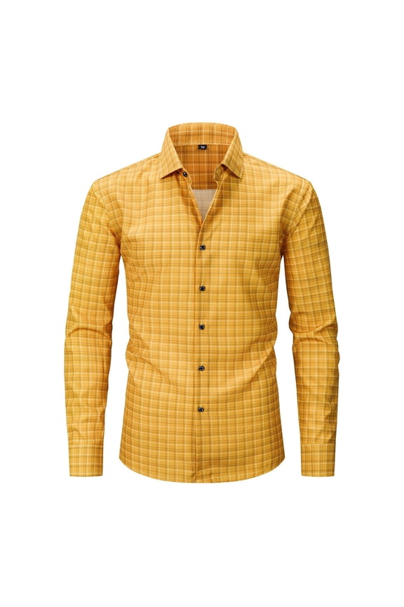 Mens Button Down Shirts Wrinkle Free 4-Way Stretch Plaid Print Long Sleeve Dress Shirt Business Casual Blouse XS-3XL