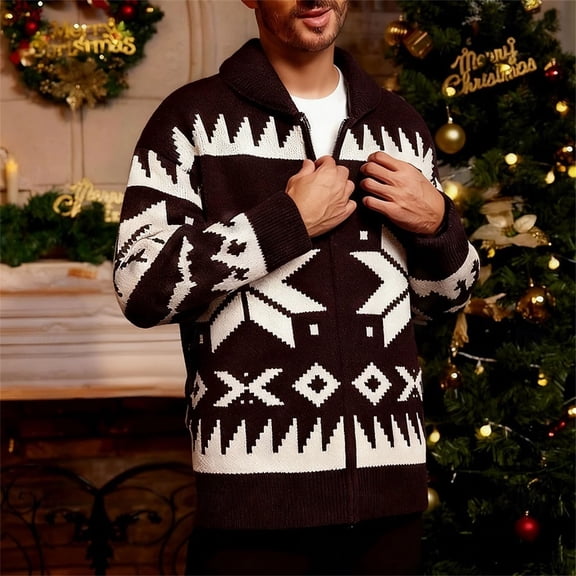 UQJfacai Mens Cardigan Sweaters Stand Collar Chunky Cable Knitted Full Zip Sweater Jacket Fall Winter Vintage Soft Outerwear Coat