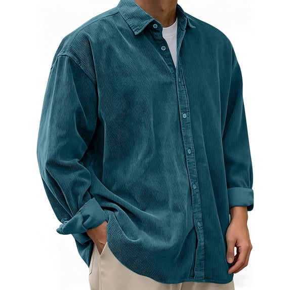 UQJfacai Mens Corduroy Button Down Shirts Jackets Casual Oversized Long Sleeve Shacket Spring Collared Lightweight Overshirts S-5XL