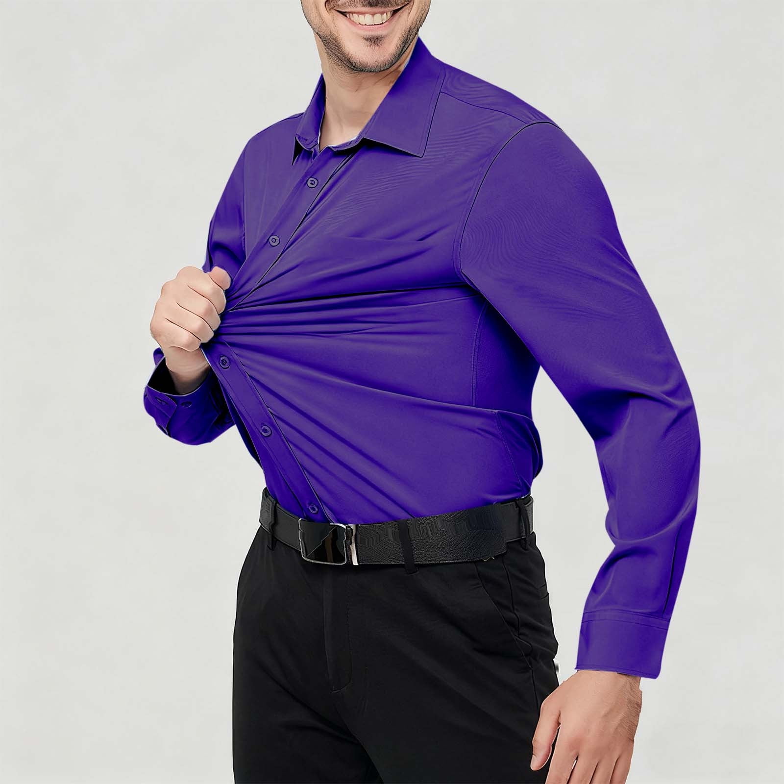 Uqjfacai Mens Dress Shirts Stretch Wrinkle-Free Long Sleeve Formal Shirt Fall Winter Business Casual Lapel Collar Button Down Shirts, Men's, Size: