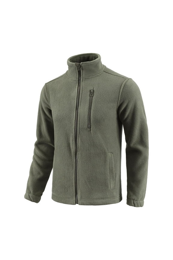 Mens Fleece Jacket Full Zip Lightweight Jackets Fall Winter Stand Collar Long Sleeve Casual Warm Coat 3 Pockets for Hiking Outdoor