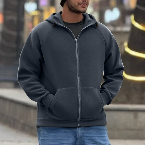 UQJfacai Mens Fleece Jacket Sherpa Hooded Zip Up Jackets Fall Winter Warm Raglan Long Sleeve Coats Casual Outerwear with Pockets
