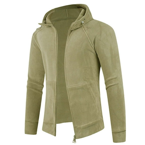 UQJfacai Mens Fleece Jacket Sherpa Zip Up Jackets Fall Winter Hiking Outdoor Raglan Long Sleeve Hooded Coat Outerwear with Pockets