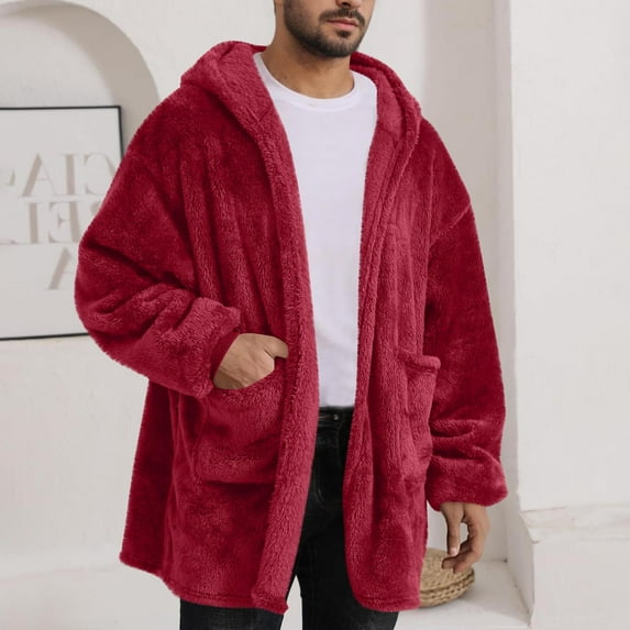 UQJfacai Mens Fuzzy Fleece Jacket Sherpa Full Zip Jackets Fall Winter Soft Warm Long Sleeve Hooded Coats Casual Outerwear with Pockets