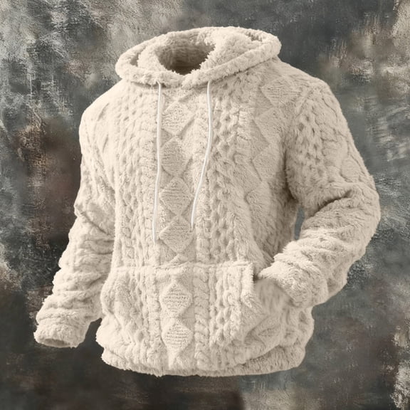 UQJfacai Mens Fuzzy Sherpa Hoodie Pullover Long Sleeve Sweatshirts with Pocket Fall Winter Sofy Cozy Hooded Textured Outerwear
