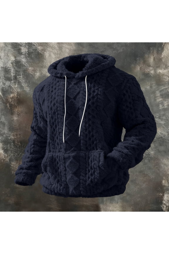 Mens Fuzzy Sherpa Hoodie Pullover Long Sleeve Sweatshirts with Pocket Fall Winter Sofy Cozy Hooded Textured Outerwear