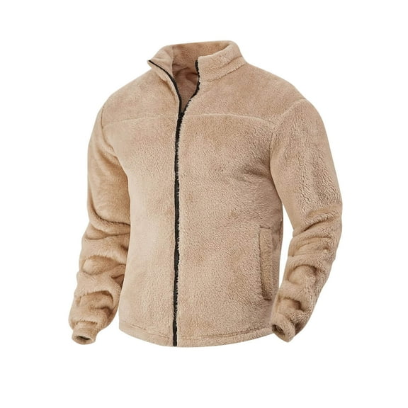 UQJfacai Mens Fuzzy Sherpa Jacket Fleece Long Sleeve Full Zip Warm Winter Coats Fall Stand Collar Casual Outerwear with Pockets