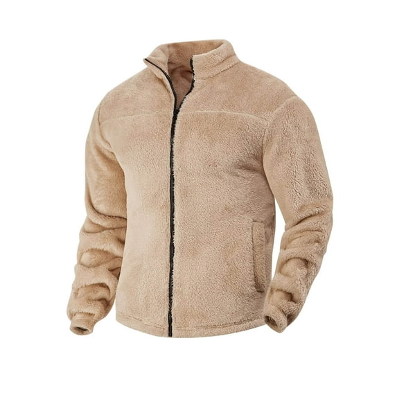UQJfacai Mens Fuzzy Sherpa Jacket Fleece Long Sleeve Full Zip Warm Winter Coats Fall Stand Collar Casual Outerwear with Pockets