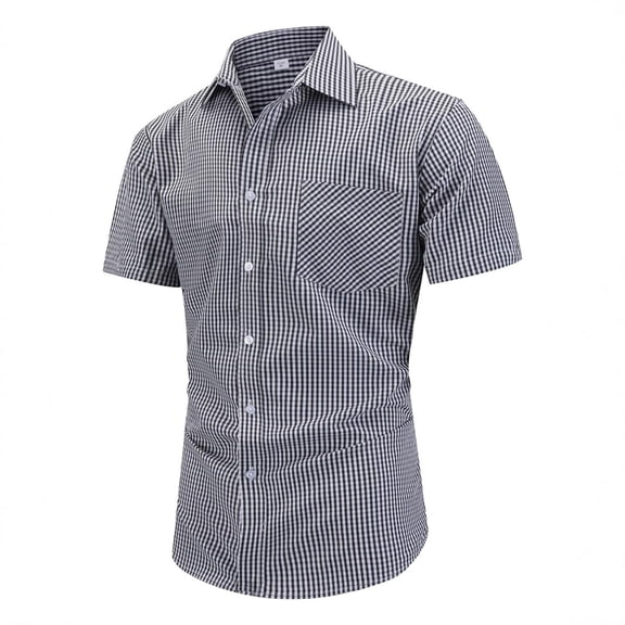 UQJfacai Mens Gingham Short Sleeve Button Down Shirt Cotton Regular Fit Casual Collared Plaid Dress Shirts with Pocket S-3XL