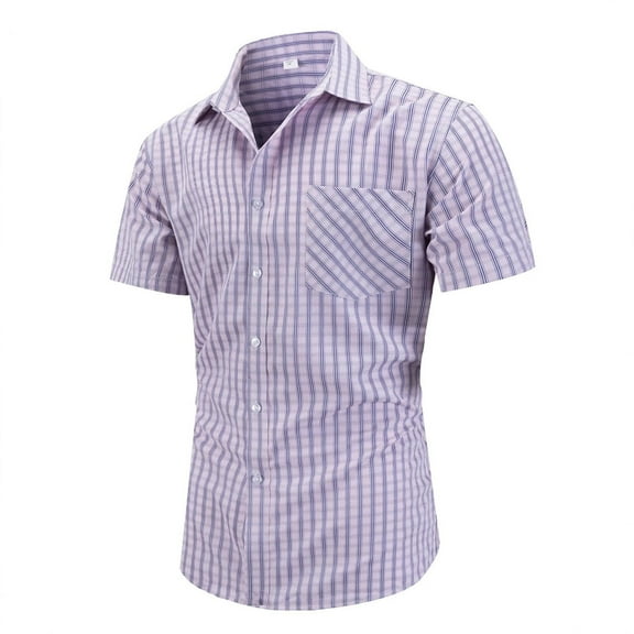 UQJfacai Mens Gingham Short Sleeve Button Down Shirt Cotton Regular Fit Casual Collared Plaid Dress Shirts with Pocket S-3XL
