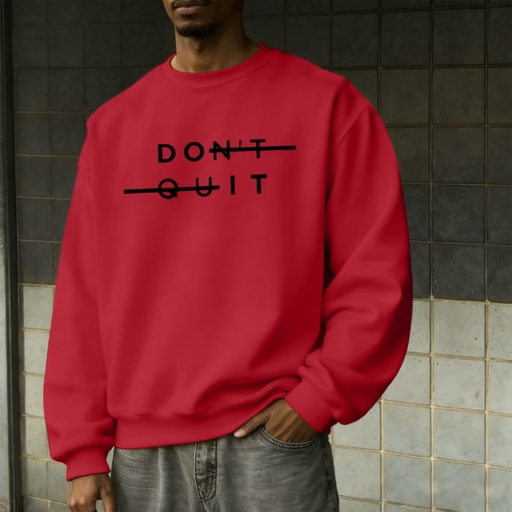 UQJfacai Mens Letter Graphic Sweatshirt Casual Crewneck Drop Shoulder Sweater Loose Long Sleeve Fleece Pullover Tops S-2XL