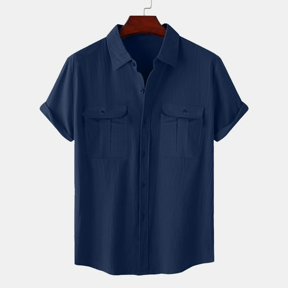 UQJfacai Mens Linen Short Sleeve Shirts Cotton Casual Lightweight Button Down Shirt Beach Vacation Summer Tops with Pockets M-5XL