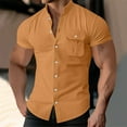 thumbnail image 1 of UQJfacai Mens Muscle Fit Dress Shirts Athletic Slim Fit Short Sleeve Summer Casual Stand Collar Button Down Shirt with Pocket S-3XL, 1 of 6