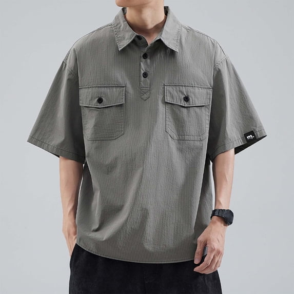 UQJfacai Mens Oversized Golf Shirts Short Sleeve Casual Button T-Shirt Loose Fit Stylish Ice Silk Collared Tops with Pockets M-5XL