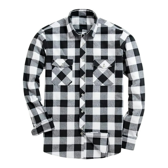 UQJfacai Mens Plaid Shirt Plus Size Button Down Long Sleeve Flannel Shirts Casual Checkered Shacket Jacket with Pockets S-5XL